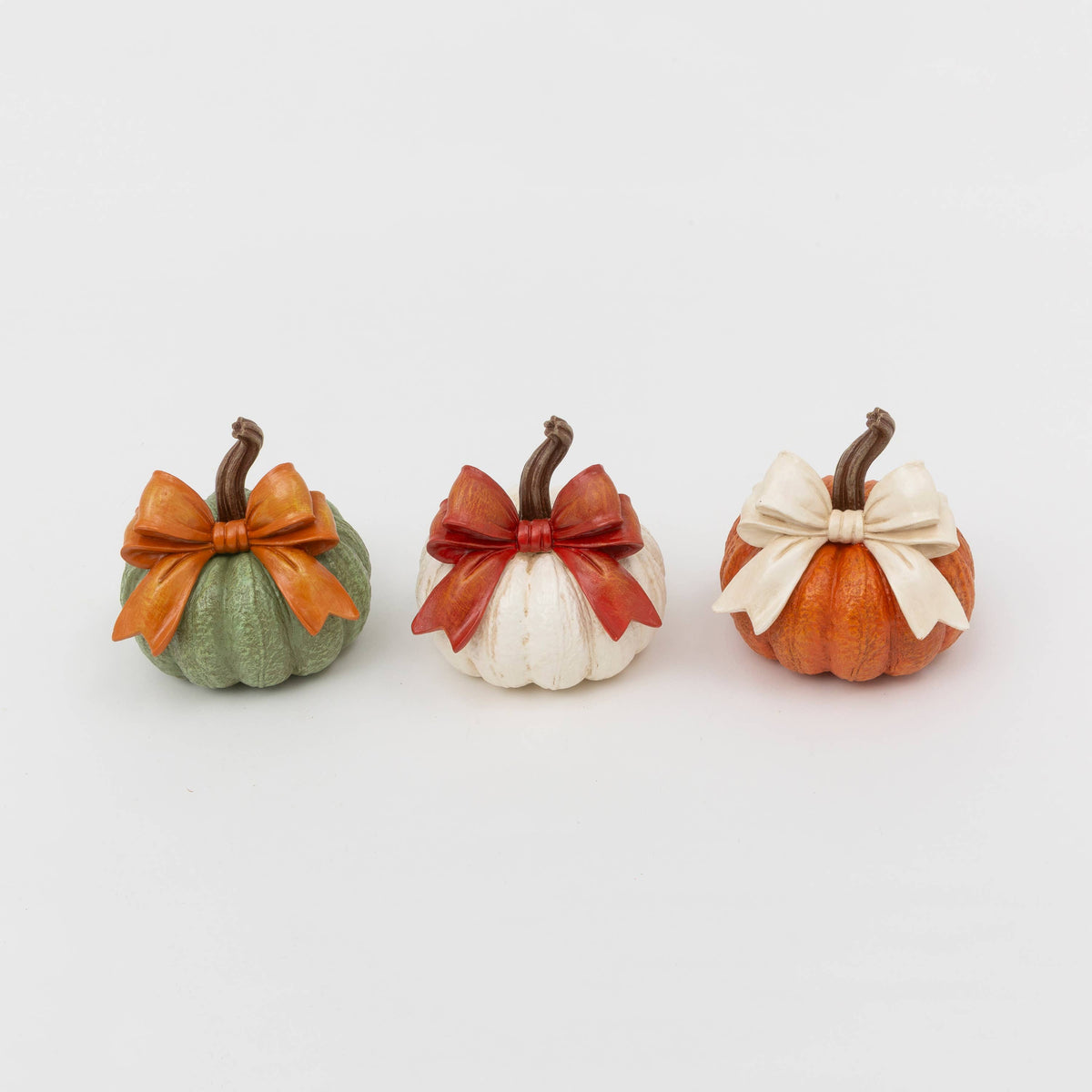 Thanksgiving Resin Harvest Pumpkin with Bow, 5.51"H, 3 Assorted