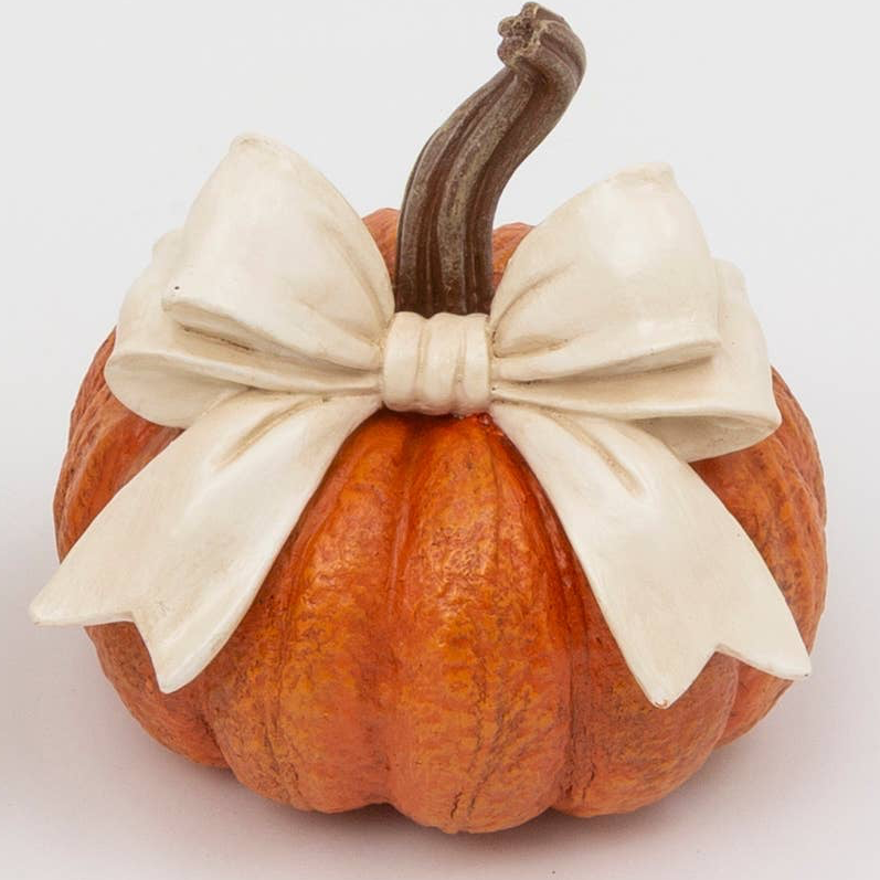 Thanksgiving Resin Harvest Pumpkin with Bow, 5.51"H, 3 Assorted