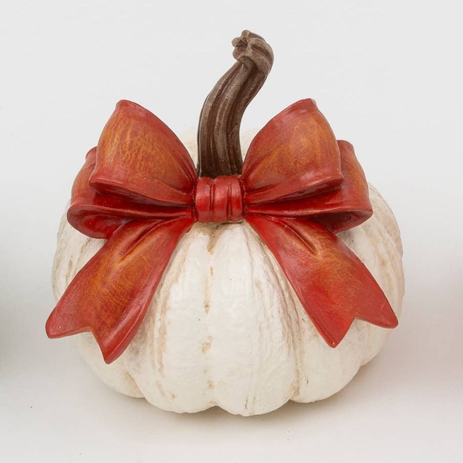 Thanksgiving Resin Harvest Pumpkin with Bow, 5.51"H, 3 Assorted