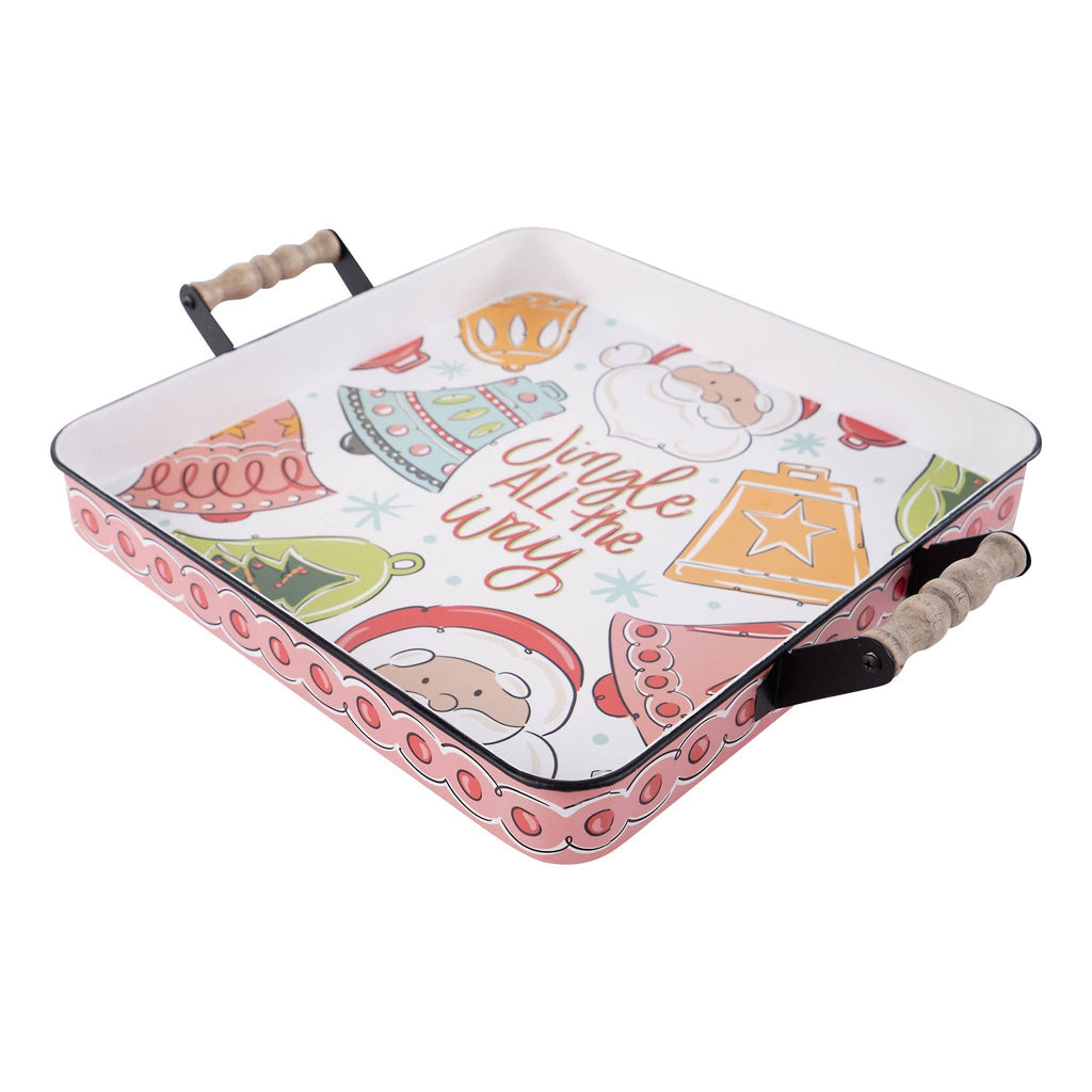 Jingle All the Way Santa Enamel Tray - Holiday Decor