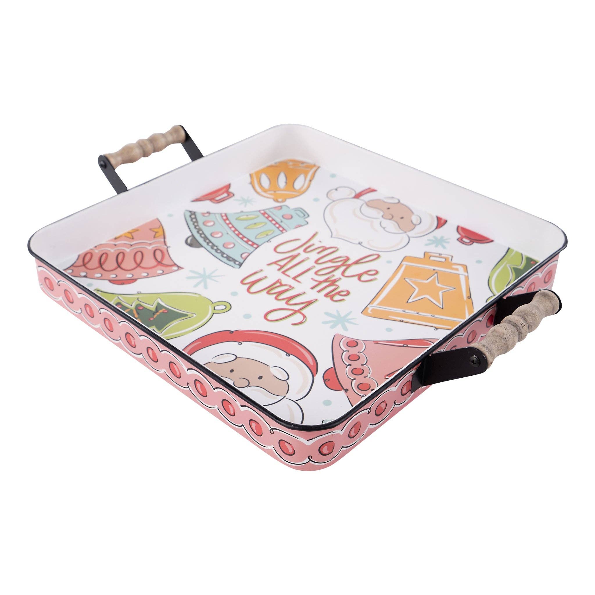 Jingle All the Way Santa Enamel Tray - Holiday Decor