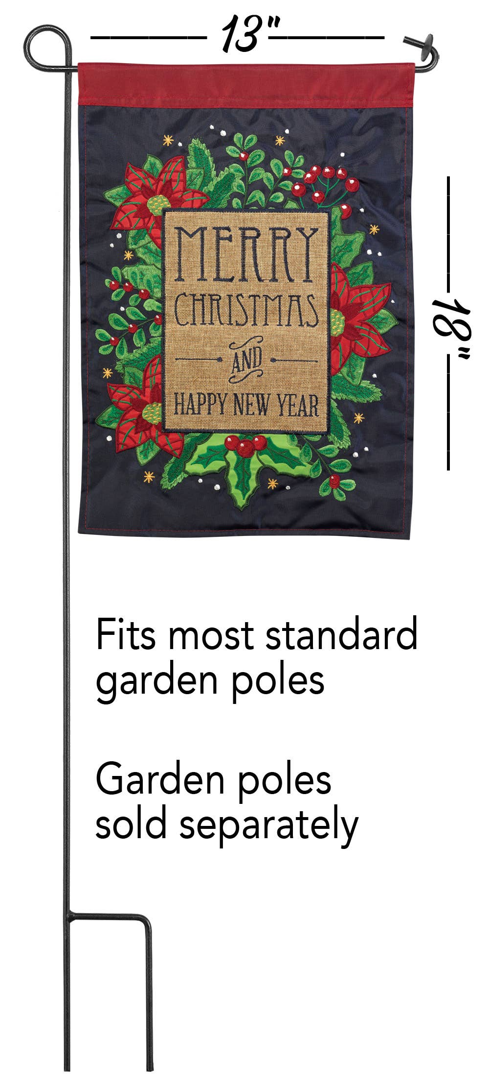 Merry Christmas/Happy New Year Poinsettia Burlap Garden Flag