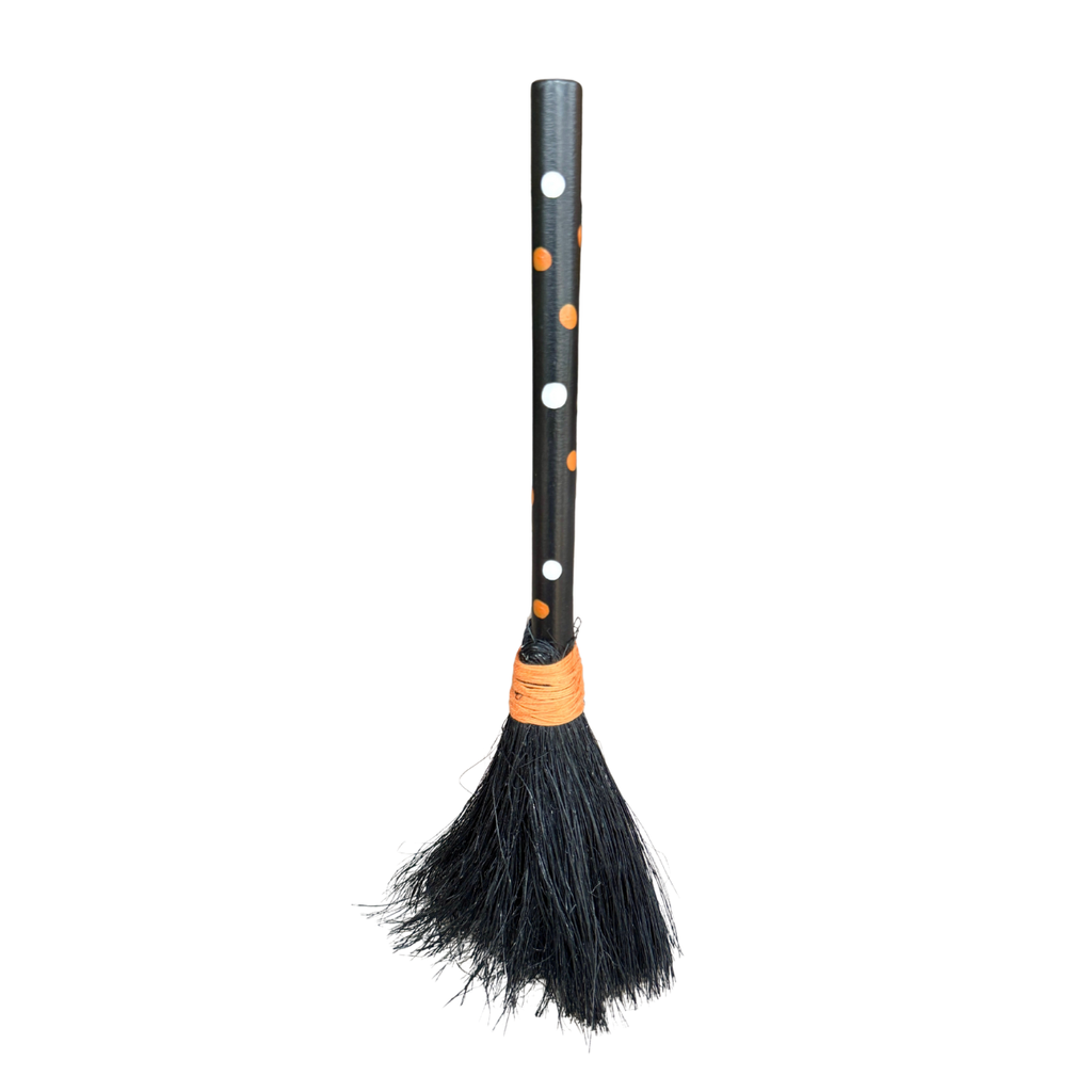 12" Black Polka Dot Broom