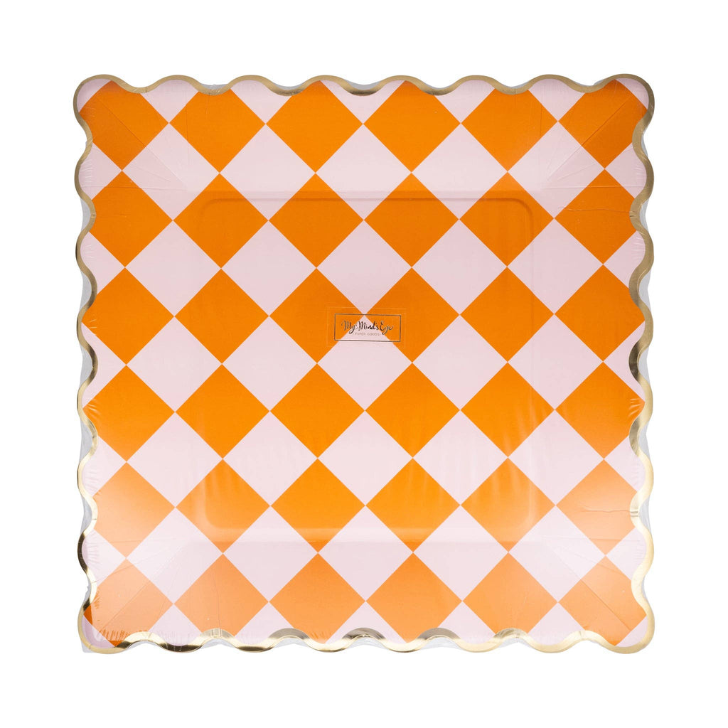 Pink & Orange Checkered 11" Paper Plate