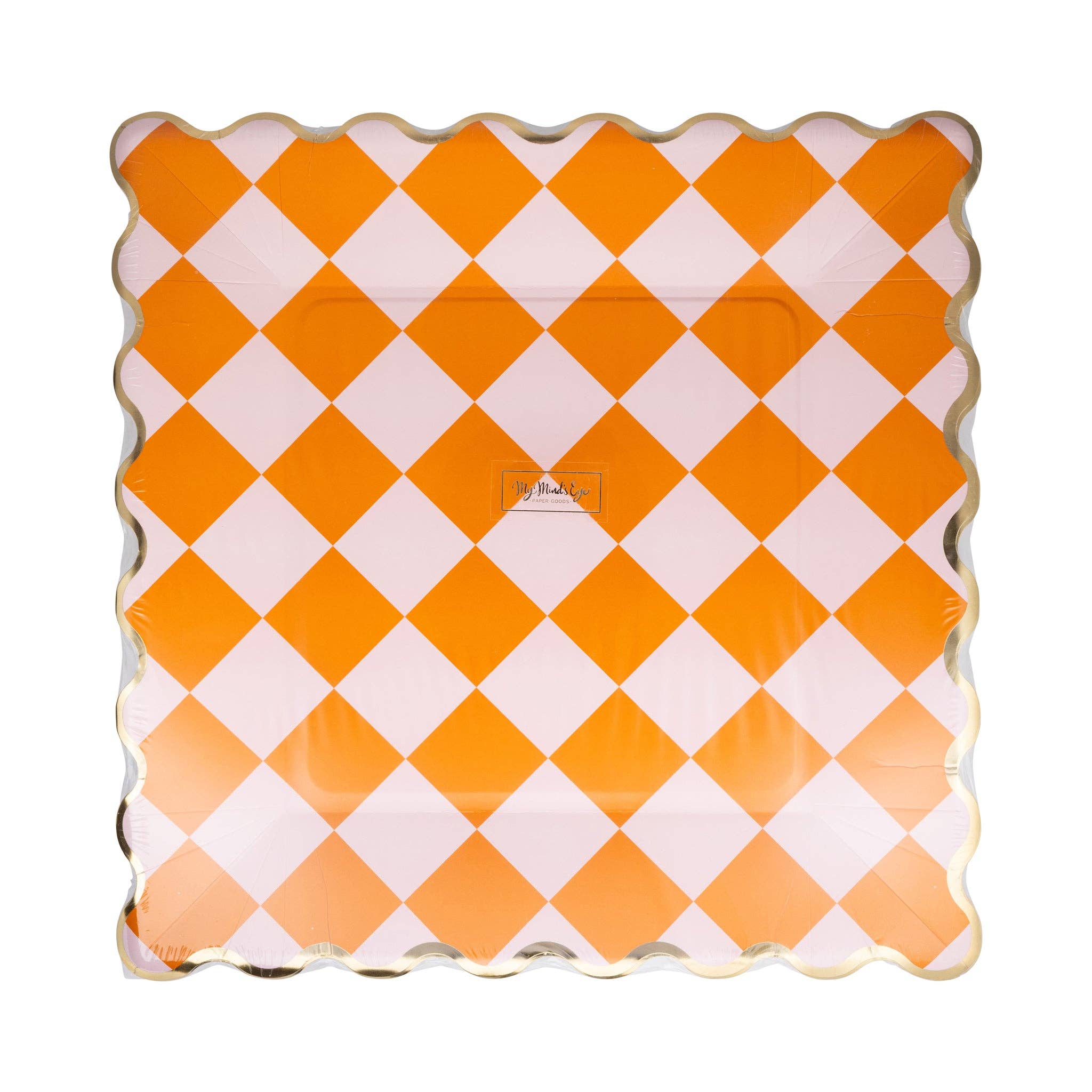 Pink & Orange Checkered 11" Paper Plate