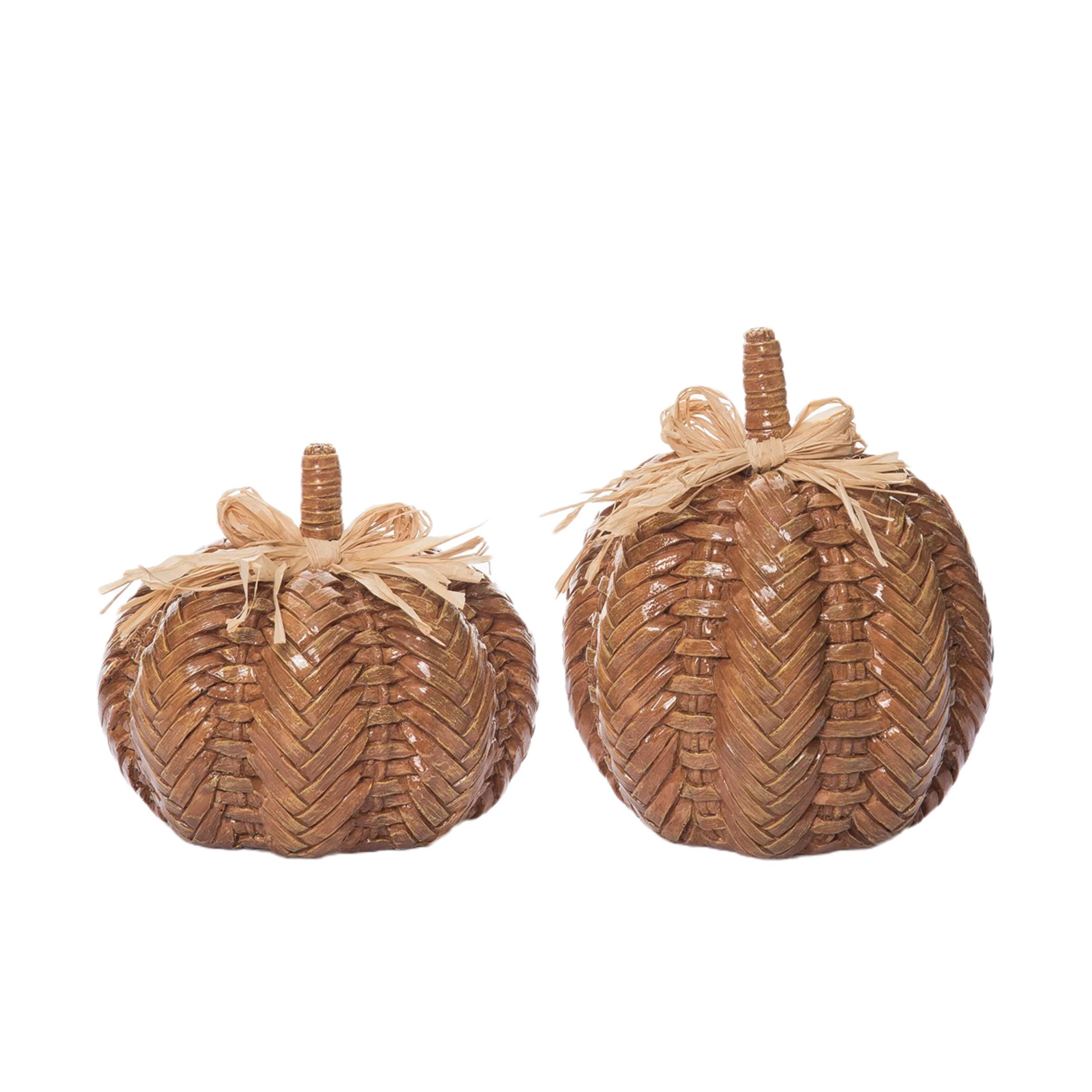 6.5" Orange Harvest Rattan Style Pumpkin Set 2