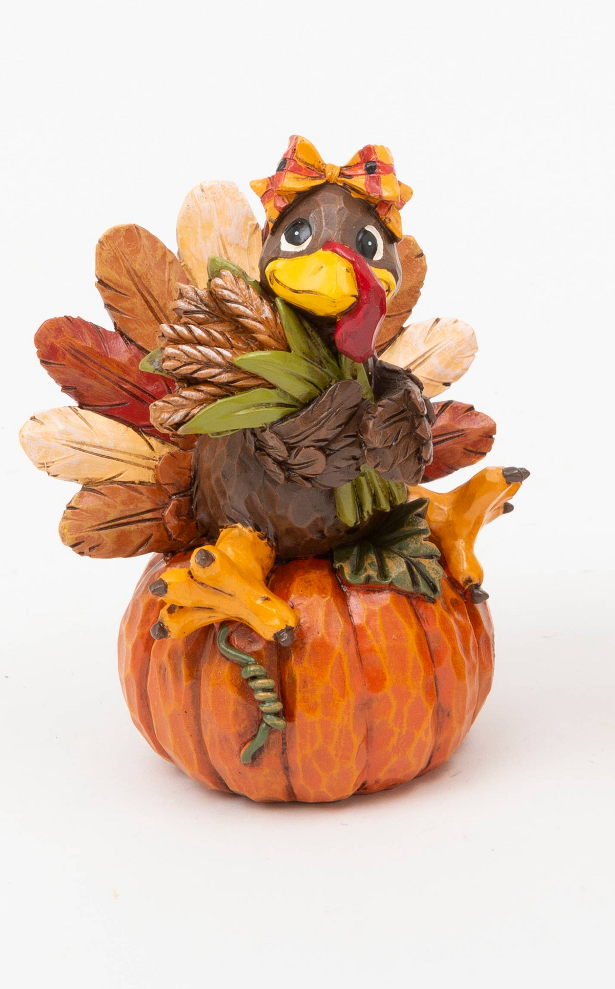 Thanksgiving Resin Harvest Turkey Sitting on a Pumpkin, 5.12"H, 2 Assorted