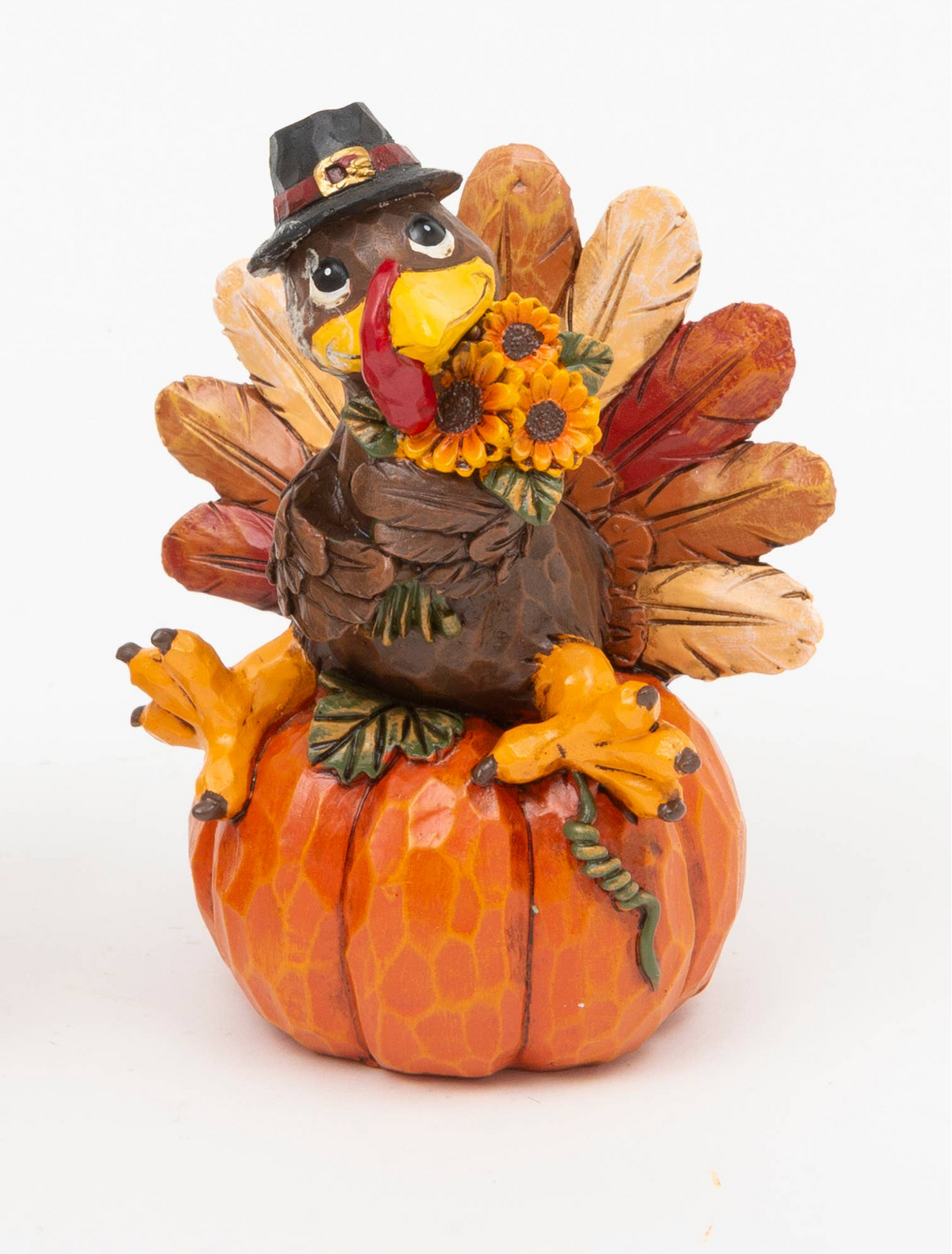 Thanksgiving Resin Harvest Turkey Sitting on a Pumpkin, 5.12"H, 2 Assorted