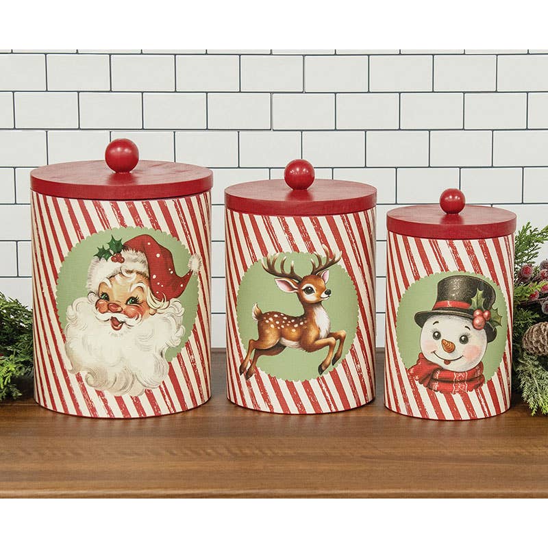 Set of 3- Nostalgic Christmas Metal Canisters