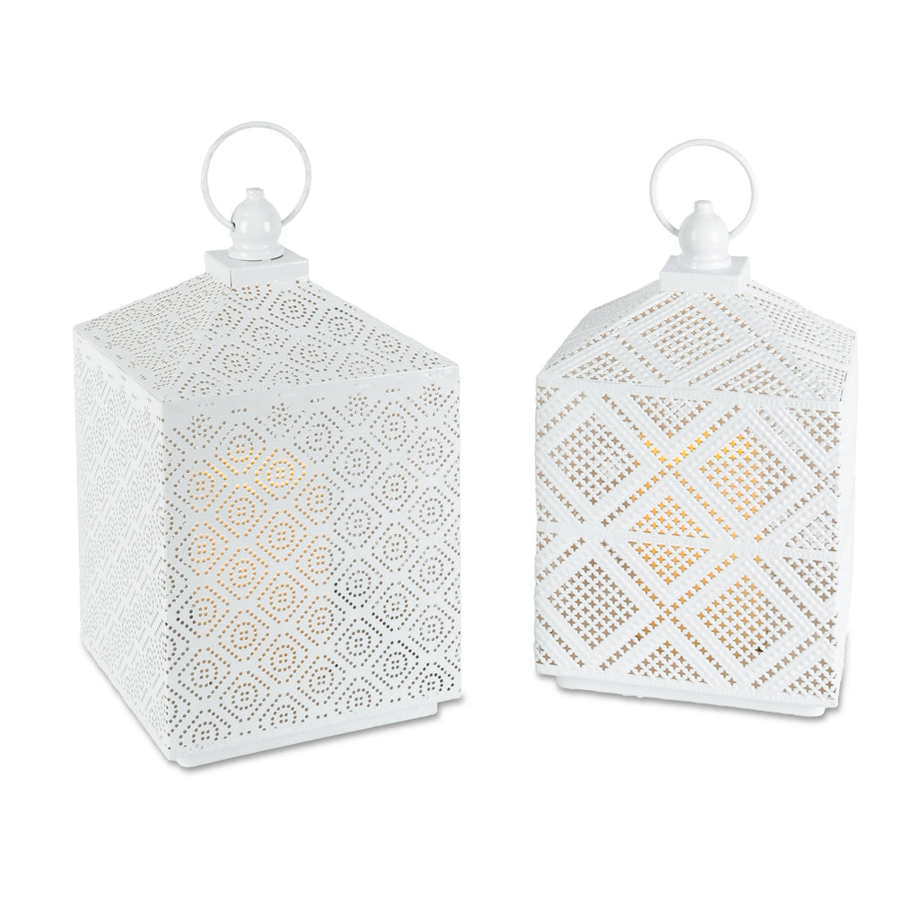 White Metal Lantern with Flameless LED Candle, 11"H