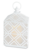 White Metal Lantern with Flameless LED Candle, 11"H