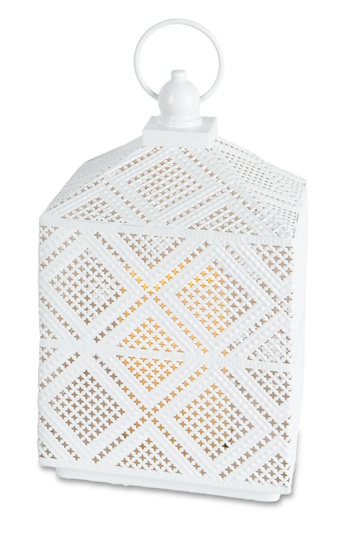 White Metal Lantern with Flameless LED Candle, 11"H