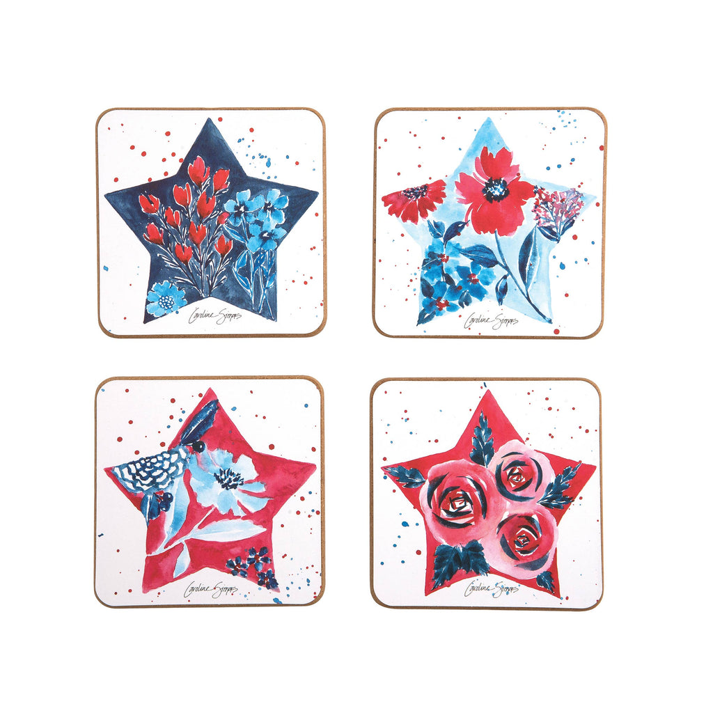 Patriotic Red White & Bloom 4th Of July Coaster Set 4