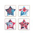 Patriotic Red White & Bloom 4th Of July Coaster Set 4