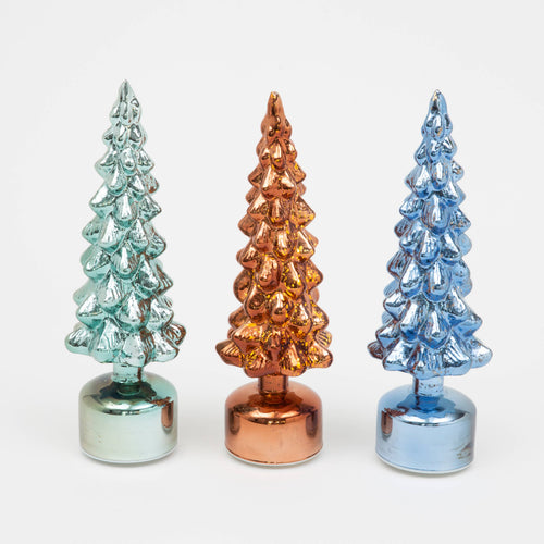13.7"H B/O Rotating Mercury Glass Christmas Tree Light w/ Timer, 3 Asst