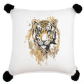 Tiger Love Pom Pom Pillow Soft White/Black 16x16in