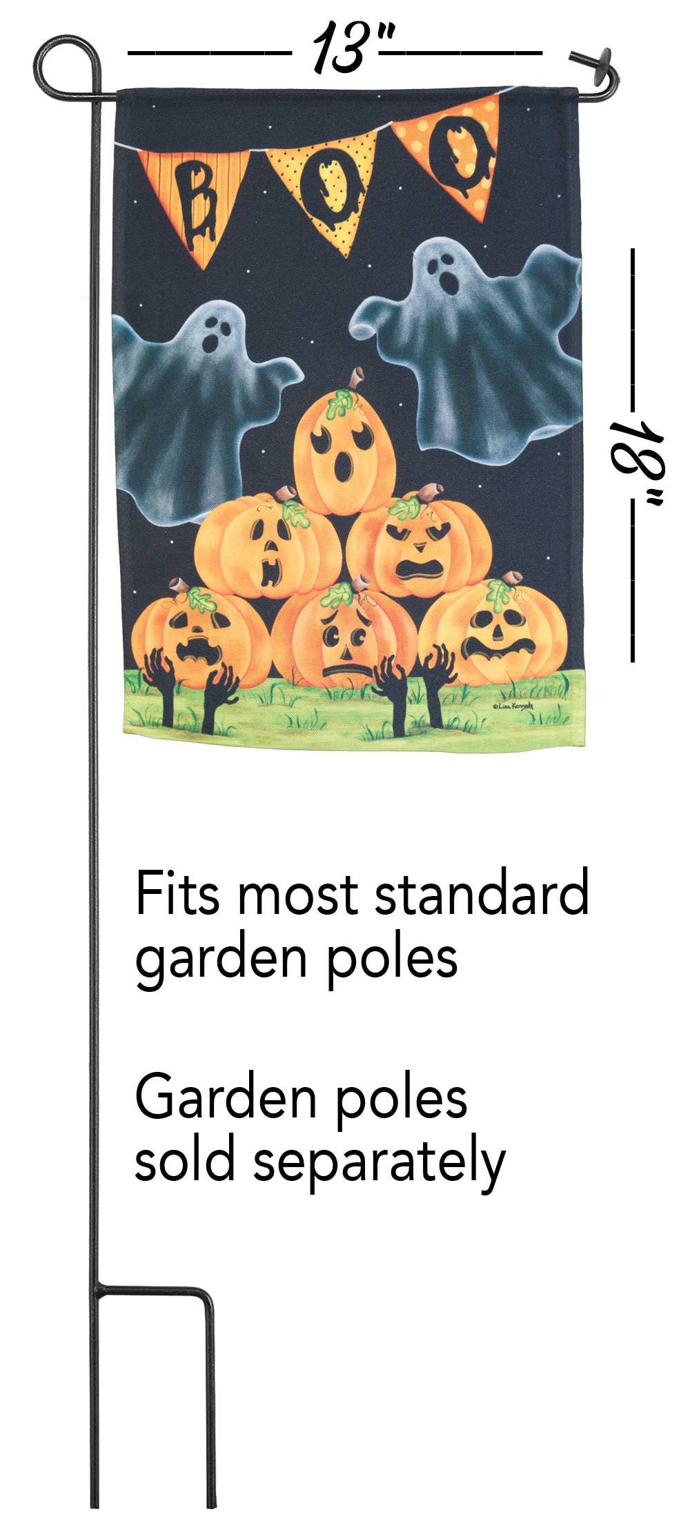 Flag Boo Ghost And Jackolanterns 13x18