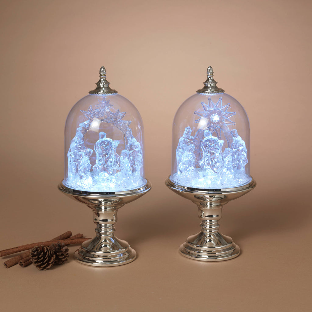 Christmas 11.75"H Lighted Musical Nativity Dome with Timer, 2 Assorted
