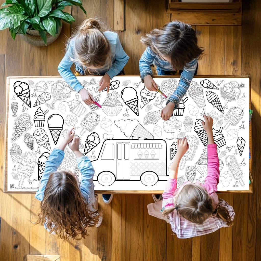 Ice Cream Coloring Tablecloth Summer Activity for Kids