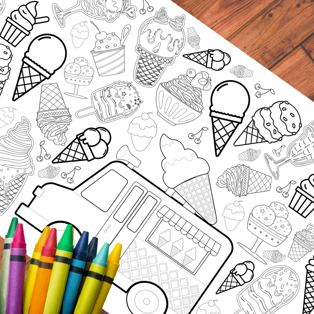 Ice Cream Coloring Tablecloth Summer Activity for Kids