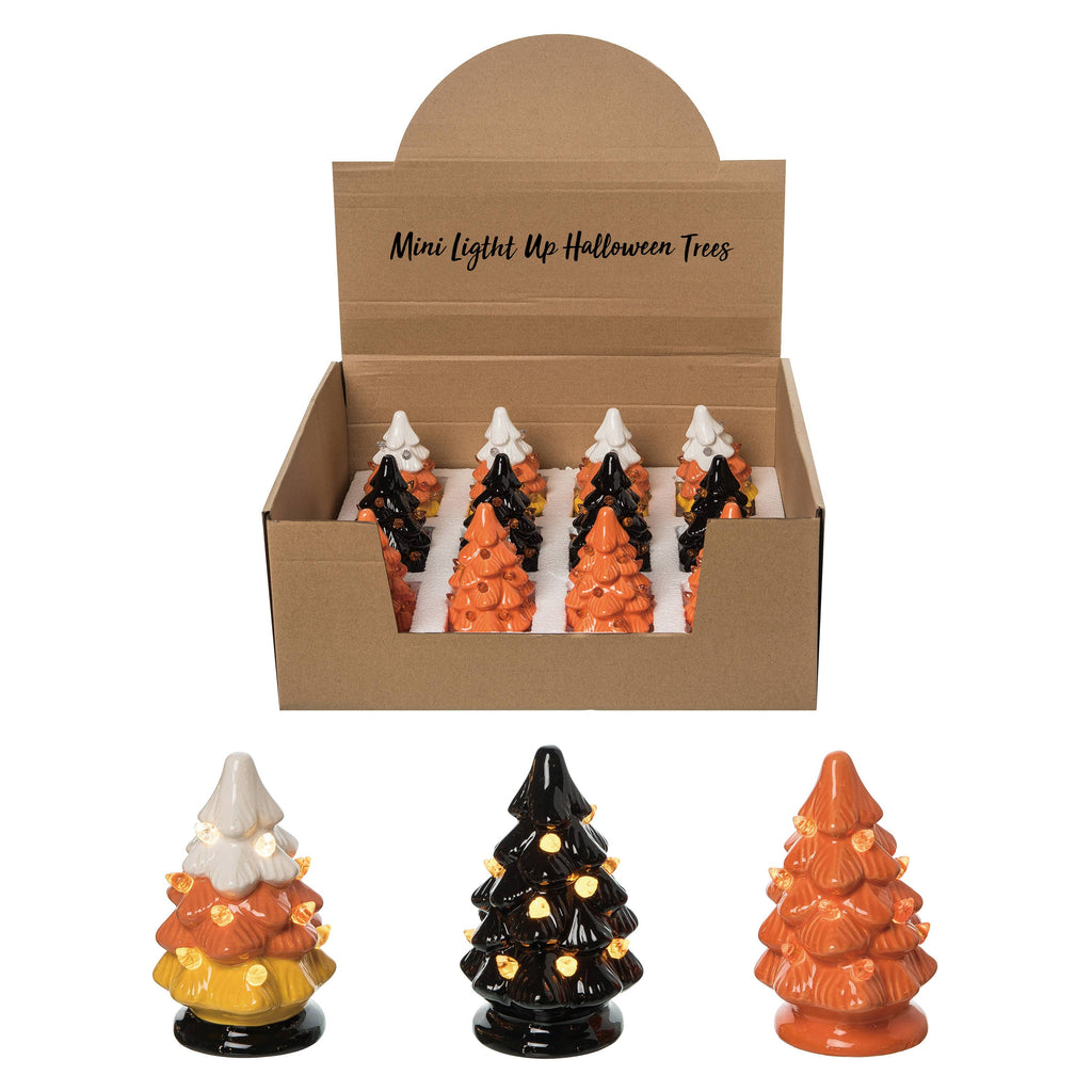 Halloween Orange Ceramic LED Light Up Trees, 3 Styles