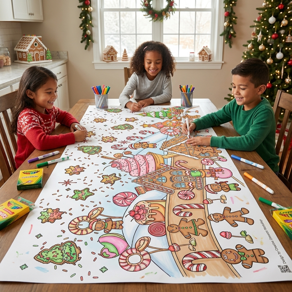 Gingerbread Christmas Coloring Tablecloth