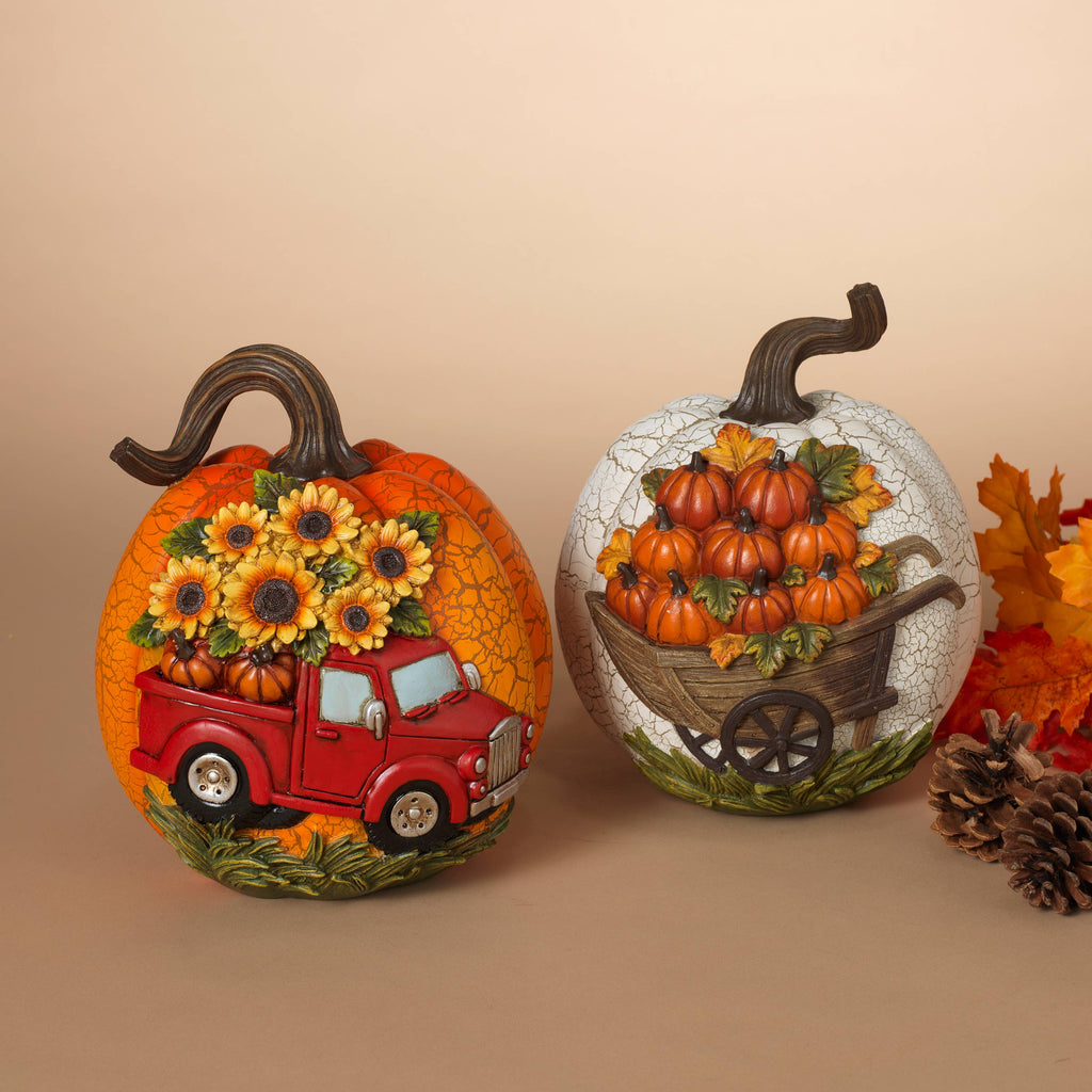 Thanksgiving Elegant Set of 2 Resin Harvest Pumpkins 8.8in