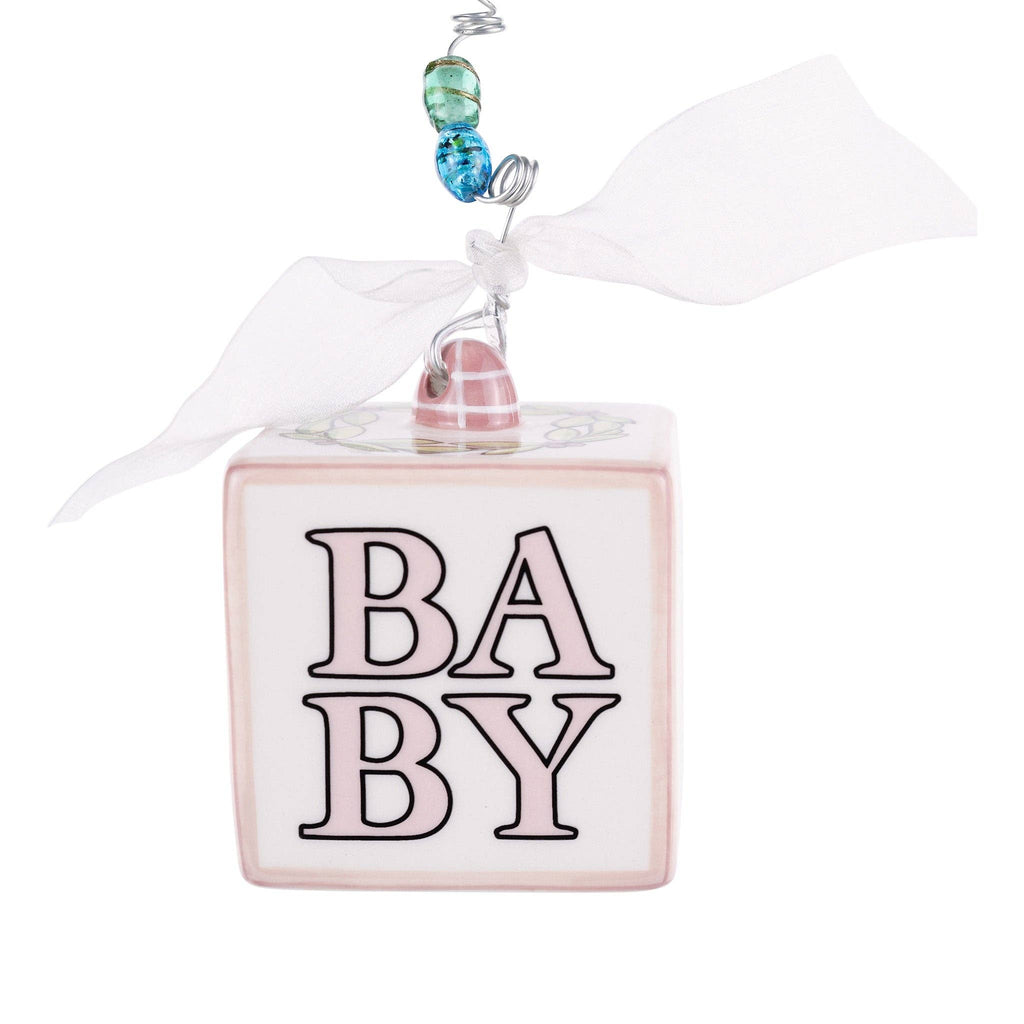 Pink Baby's 1st Christmas Block Ornament