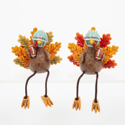 4.13"L Resin Harvest Turkey Football Player Shelf Sitter, set of 2
