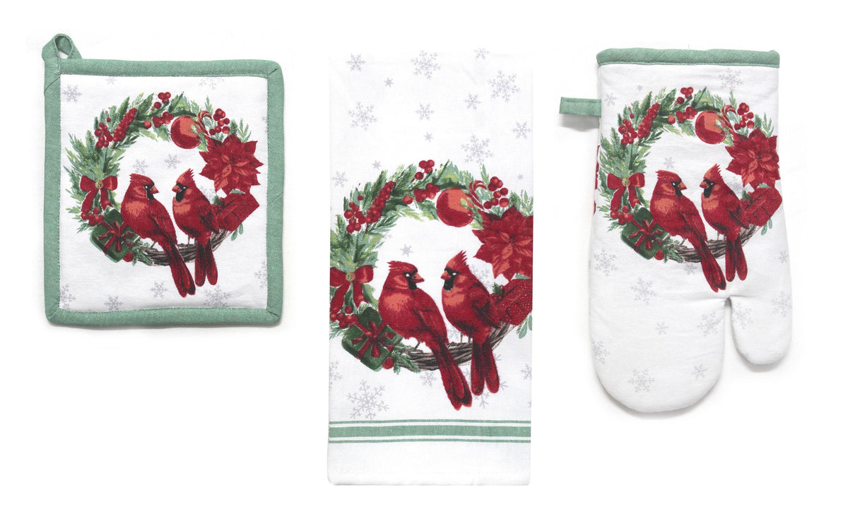Wreath Cardinal Kitchen Towel, Oven-mitt, Pot Holder