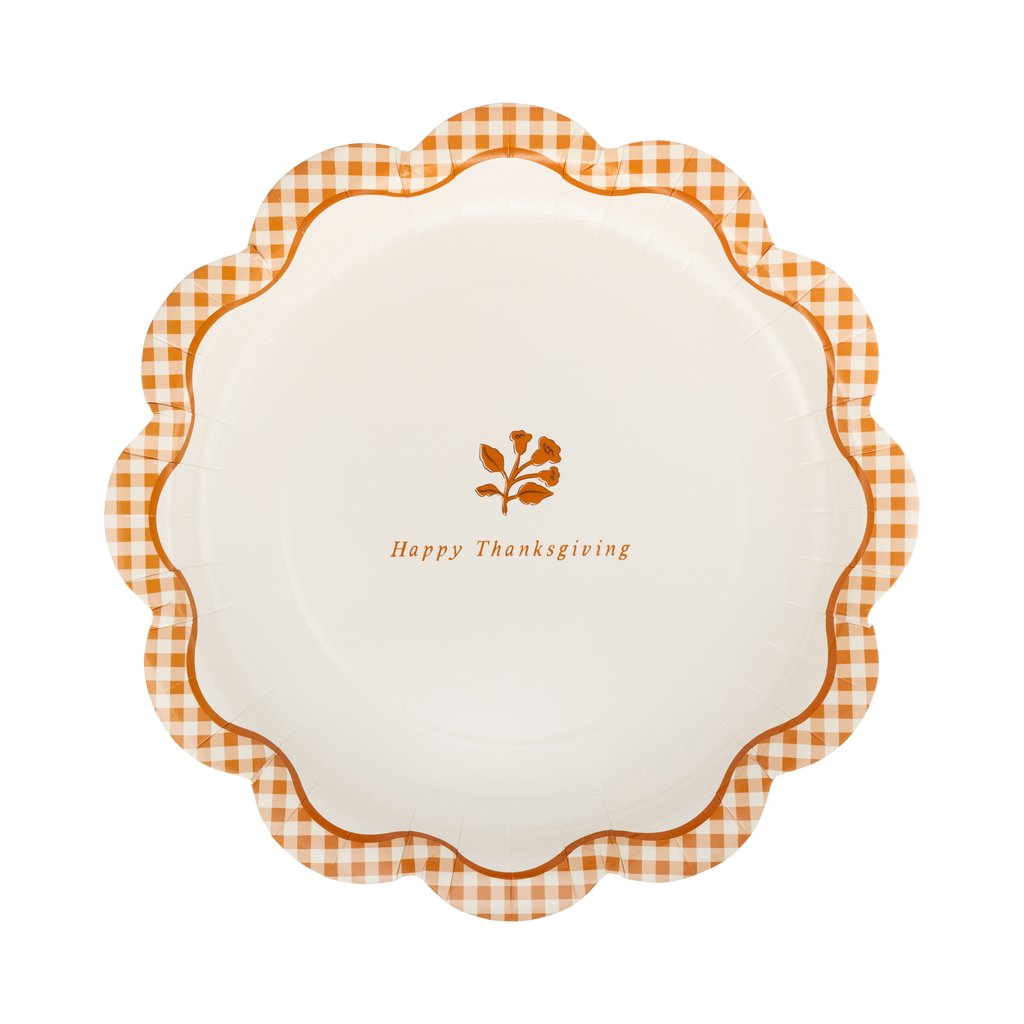 Gingham Happy Thanksgiving Paper Plates