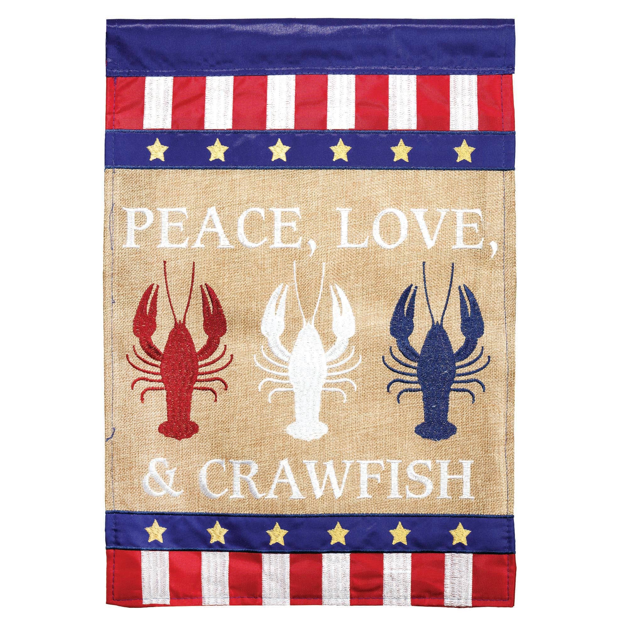 PEACE LOVE & CRAWFISH DOUBLE GARDEN FLAG
