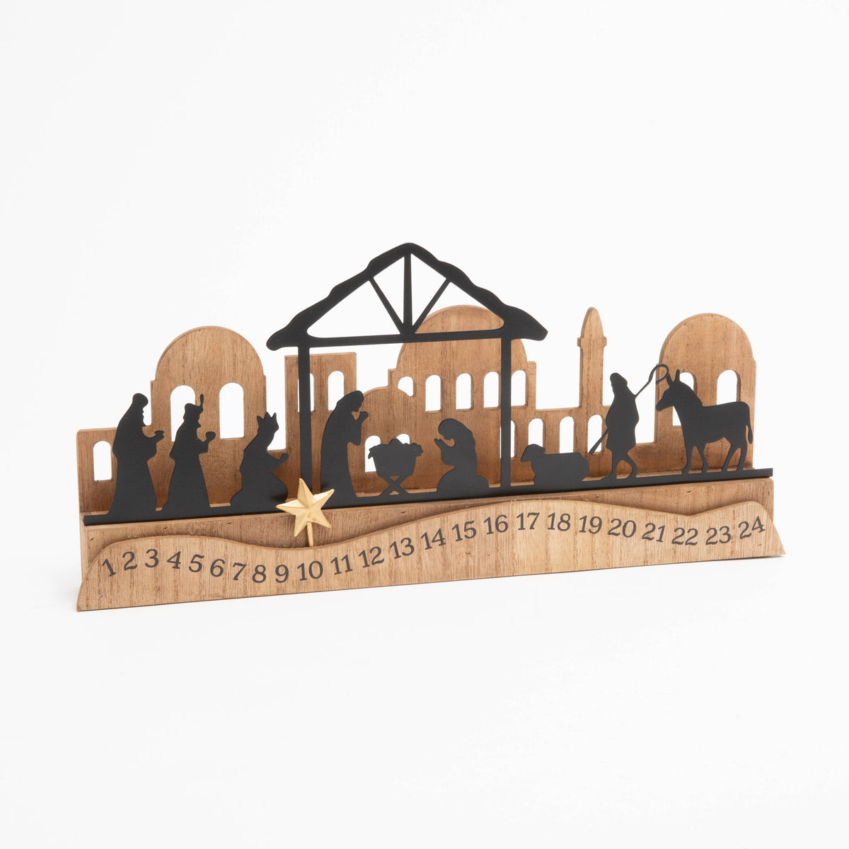 Wood Nativity Christmas Countdown Calendar 16.5"L