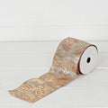 Wired Ribbon-Burlap-Metallic golden leaves (4inW)