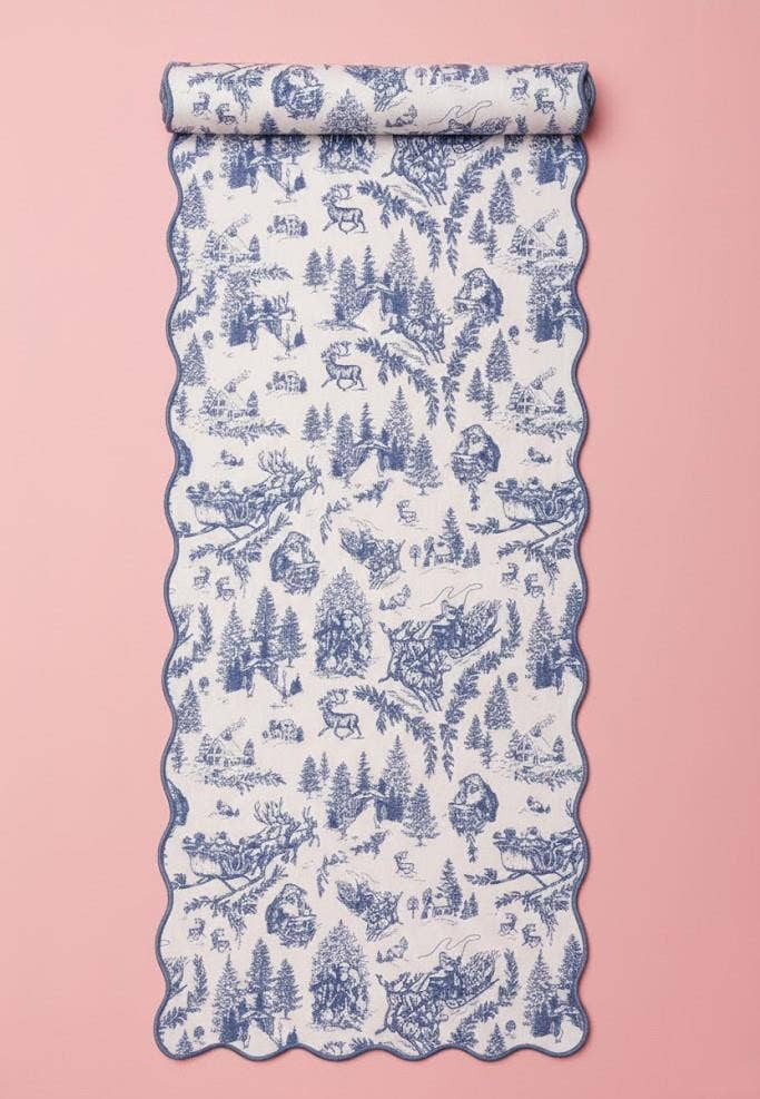 Frosted Blue Pine Toile Table Runner