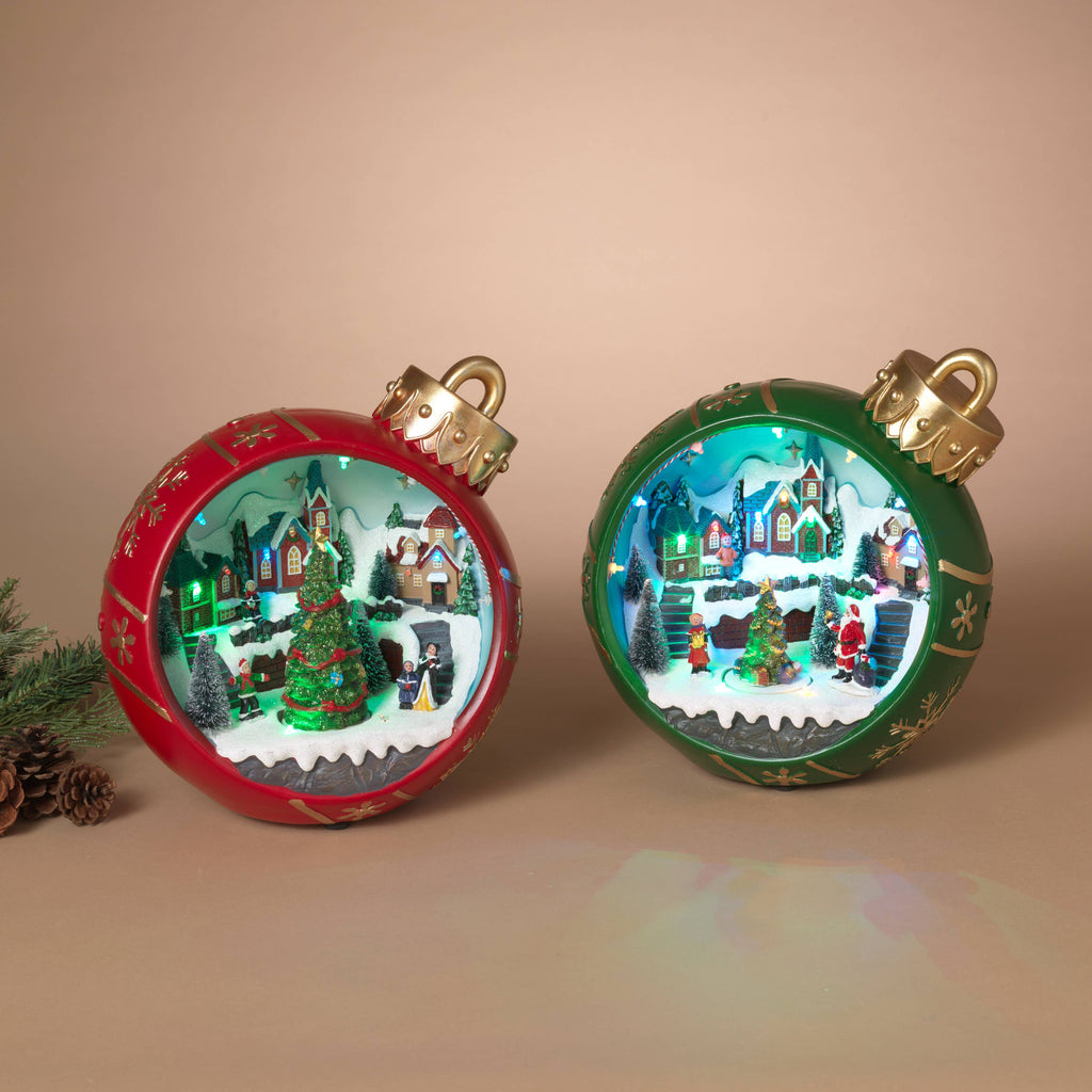 Christmas 10.6"H Lighted Musical Resin Ornament with Rotating Tree, 2 Assorted