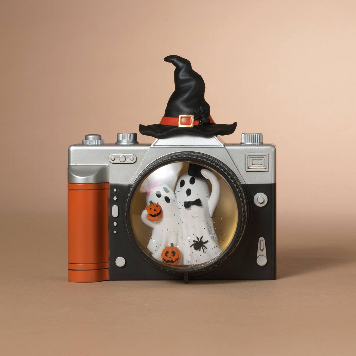 7.87"L B/O Lighted Halloween Spinning Water Globe Camera w/ Timer