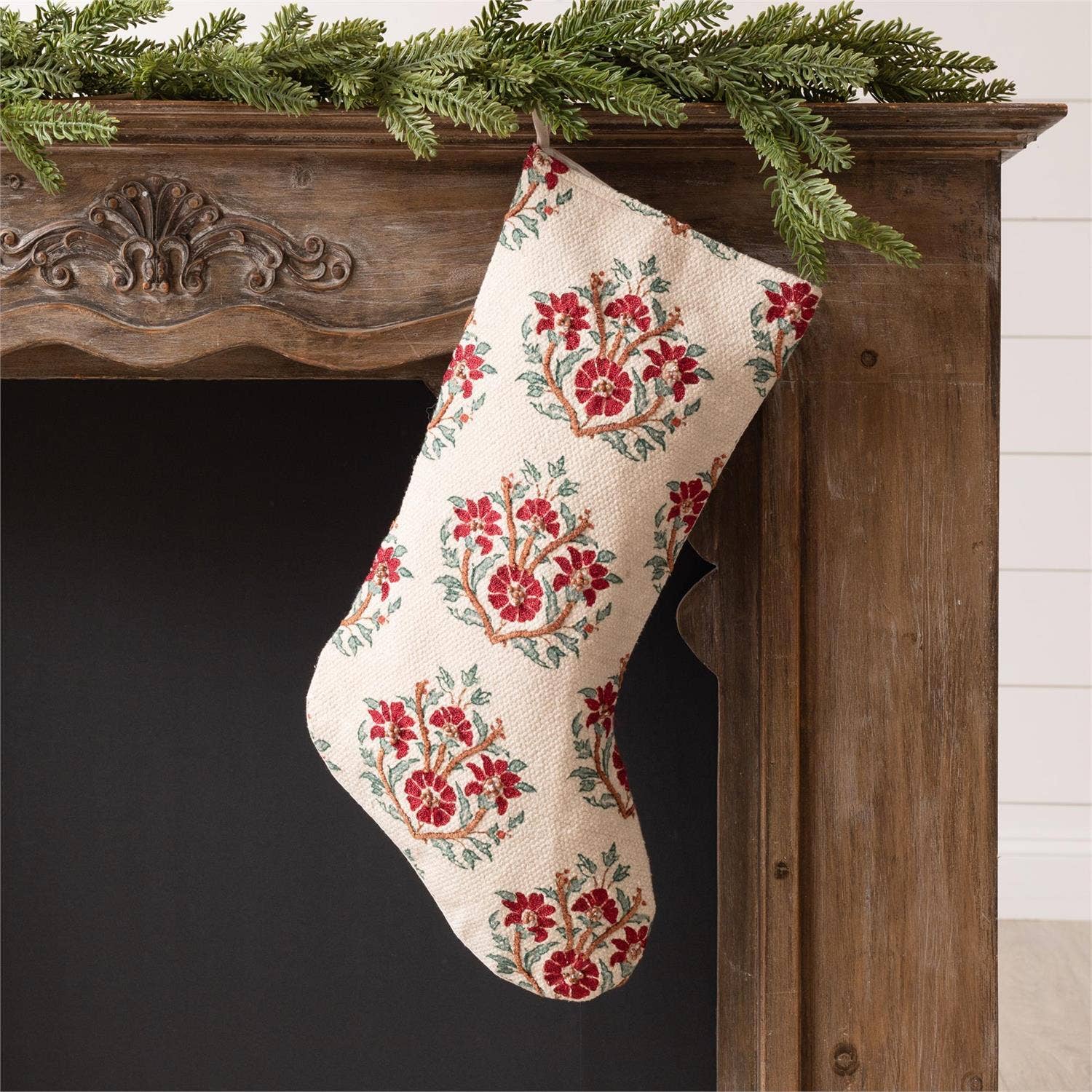 Stocking - Red Block Print Beaded