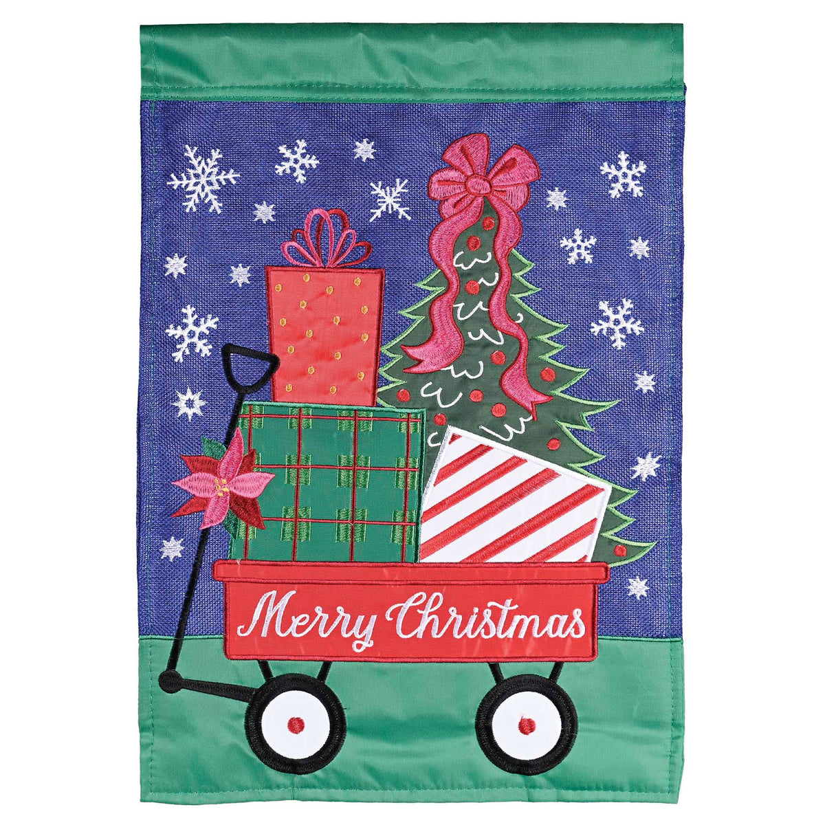 Garden Flag Burlap Merry Christmas Wagon